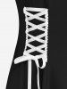 Robe Gothique Découpée Fleurie Panneau en Dentelle à Manches de Ballon à Lacets - Noir 2X | US 18-20