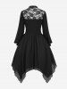 Gothic Floral Lace Panel Cutout Buckle Layered Chiffon Handkerchief Dress -  