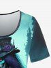 Plus Size Wizard Skeleton Castle Hat Printed Halloween T-shirt -  