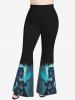 Pantalon Evasé D'Halloween Squelette Château et Squelette Imprimés de Grande Taille à Paillettes - Noir XS