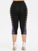 Plus Size Hook and Eye Floral Lace 3D Print Capri Leggings -  