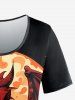 T-shirt Gothique Dinosaure Coloré Soleil Imprimé à Manches Courtes - Noir 2X