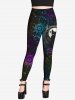 Gothic Moon Cat Colorful Flower Glitter Printed Skinny Leggings -  