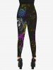 Gothic Moon Cat Colorful Flower Glitter Printed Skinny Leggings -  