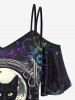 T-shirt Gothique Fleur Chat Coloré Lune Imprimés à Epaule Dénudée à Bretelle - Noir M