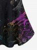 Gothic Moon Cat Colorful Floral Glitter Print Cold Shoulder Cami T-shirt -  