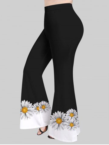 Plus Size Flower Colorblock Print Flare Pants - BLACK - 5X