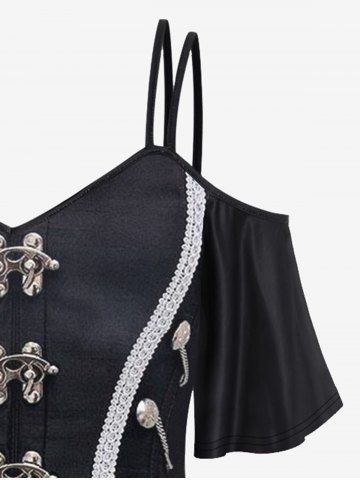 Plus Size 3D Buckle Chains Print Cold Shoulder T-shirt