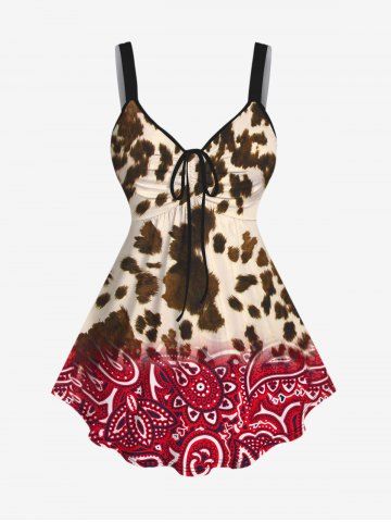 Plus Size Leopard Paisley Ombre Print Cinched Tank Top - LIGHT COFFEE - 2X