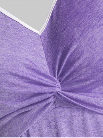 Twist Front Pointed Hem Contrast Flare Tank Top