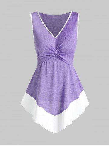 Twist Front Pointed Hem Contrast Flare Tank Top