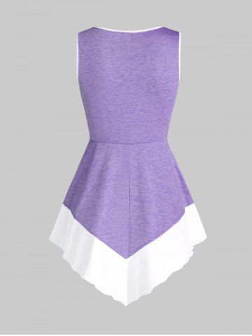 Twist Front Pointed Hem Contrast Flare Tank Top