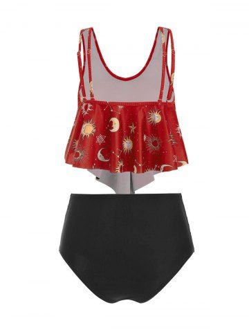Sun Stars Moon Flounce High Waisted Tankini Swimsuit