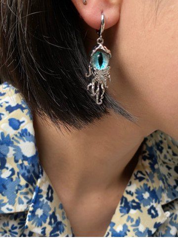 Boucles D'Oreilles Pendantes en Forme D'Œil de Poulpe en Bleu - SILVER