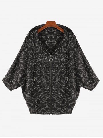 Plus Size Cinched Marled Zipper Hooded Coat - DARK GRAY - L | US 12