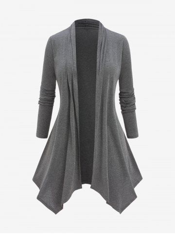 Plus Size Asymmetric Shawl Collar Open Front Cardigan - GRAY - XL