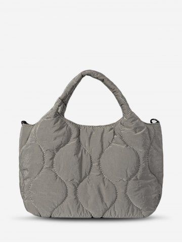 Women's Daily Solid Color Puffer Padded Quilted Tote Handbag - GRAY CLOUD