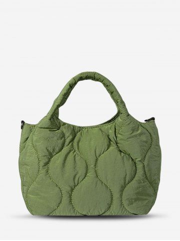 Women's Daily Solid Color Puffer Padded Quilted Tote Handbag - CAMOUFLAGE GREEN