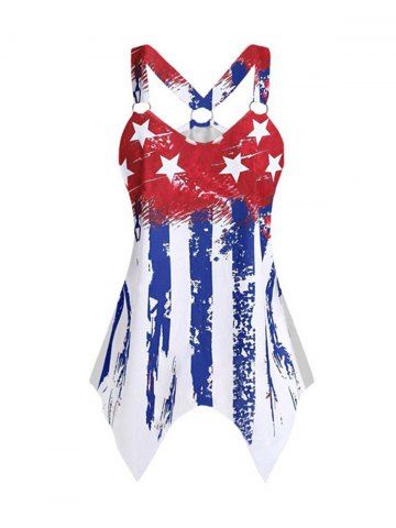 American Flag O Ring Cut Out Handkerchief Casual Tank Top - RED - S