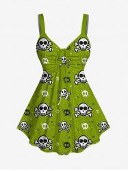 Halloween Plus Size Skull Print Cinched Tank Top -  