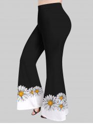 Pantalon Evasé Fleur Imprimée en Blocs de Couleurs de Grande Taille - Noir 6X