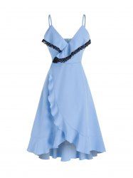 Robe Haute Basse à Coupe Basse à Volants - Bleu clair XL