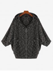 Plus Size Cinched Marled Zipper Hooded Coat -  