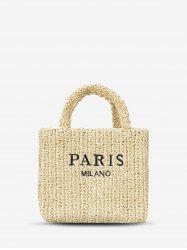 Women's Beach Vacation Letter Embroidered Design Straw Raffia Basket Tote Bag -  
