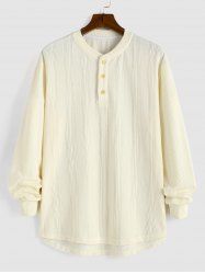 Men's Hemp Jacquard Weave Solid Color Quarter Button V-neck Pullover Long Sleeves T-shirt -  