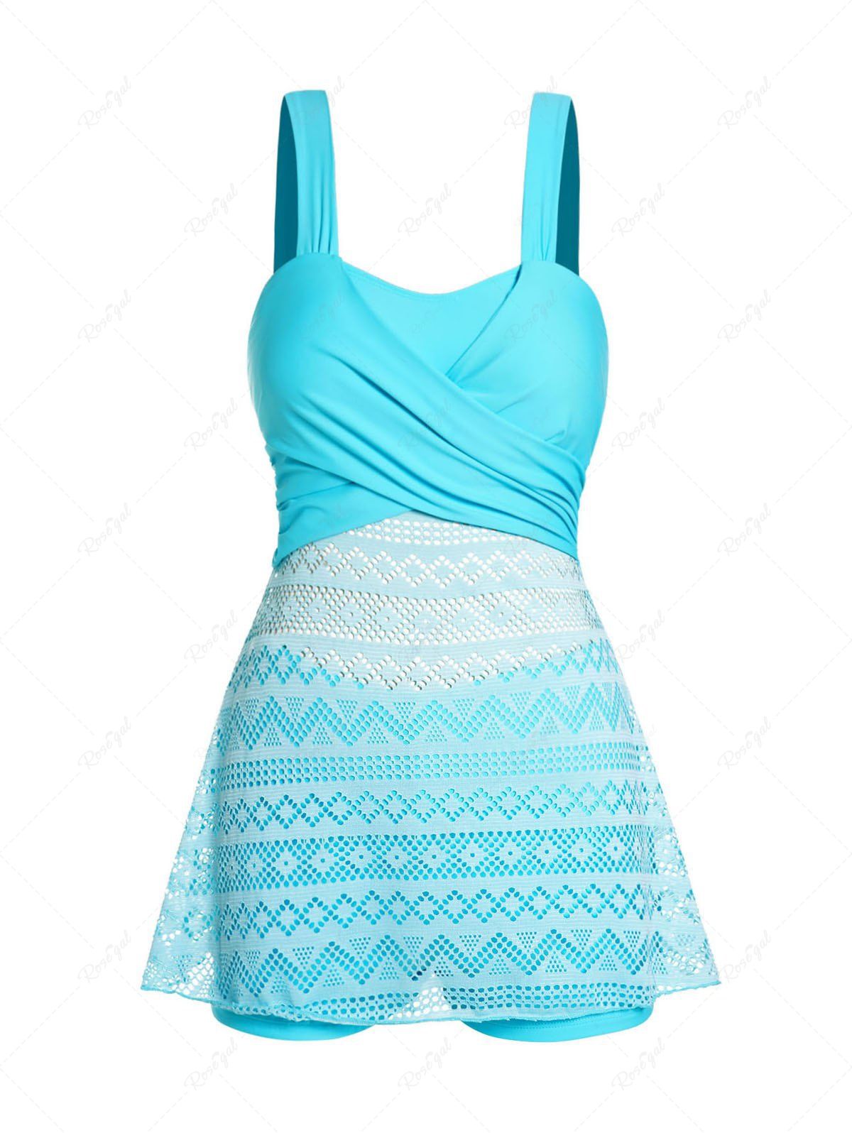 Online Crossover Hollow Out Boyleg Tankini Swimsuit  