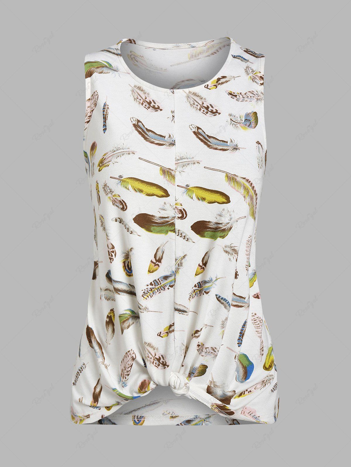 Store Twist Front Feather Print Tank Top  