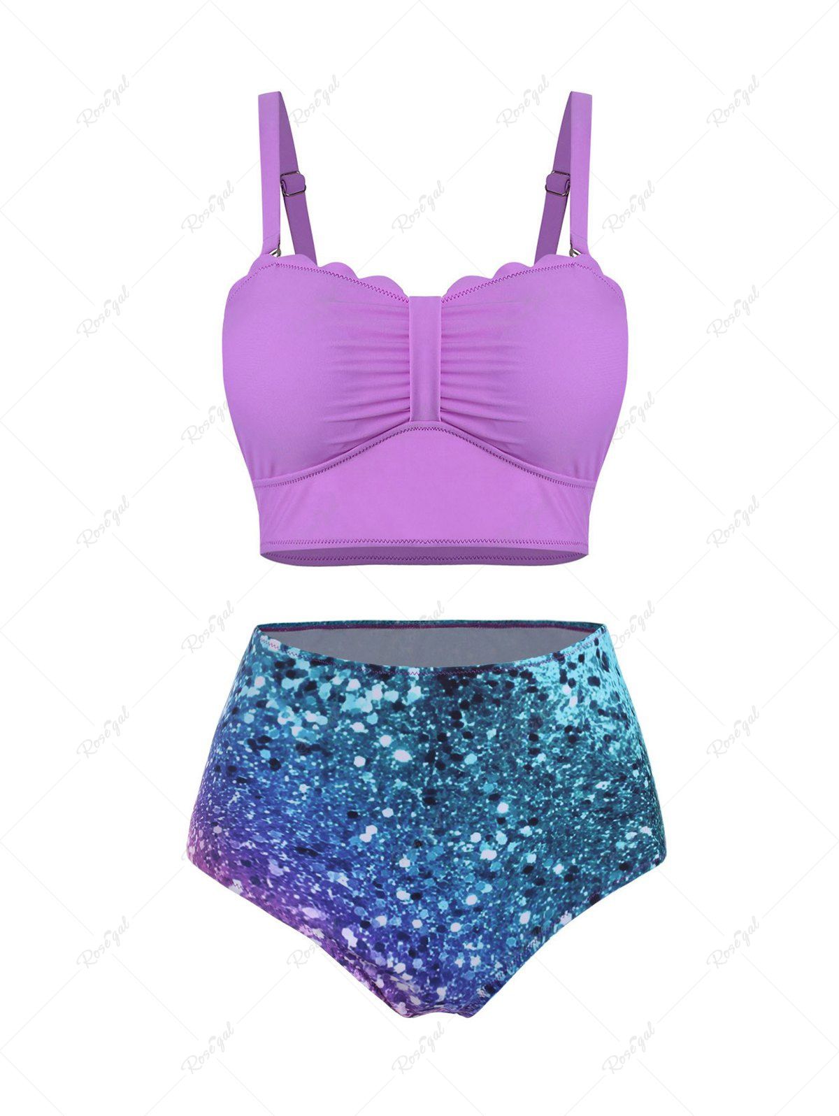 New Printed Scalloped High Waisted Bikini Swimwear  