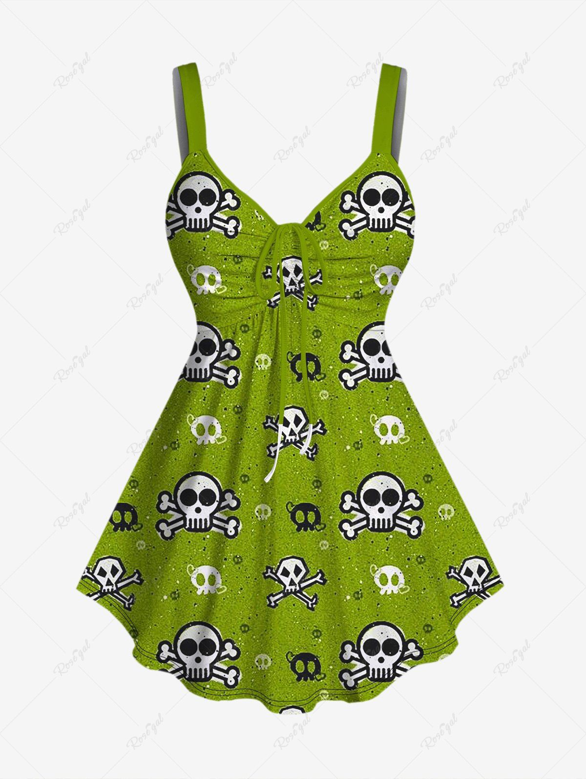Fashion Halloween Plus Size Skull Print Cinched Tank Top  
