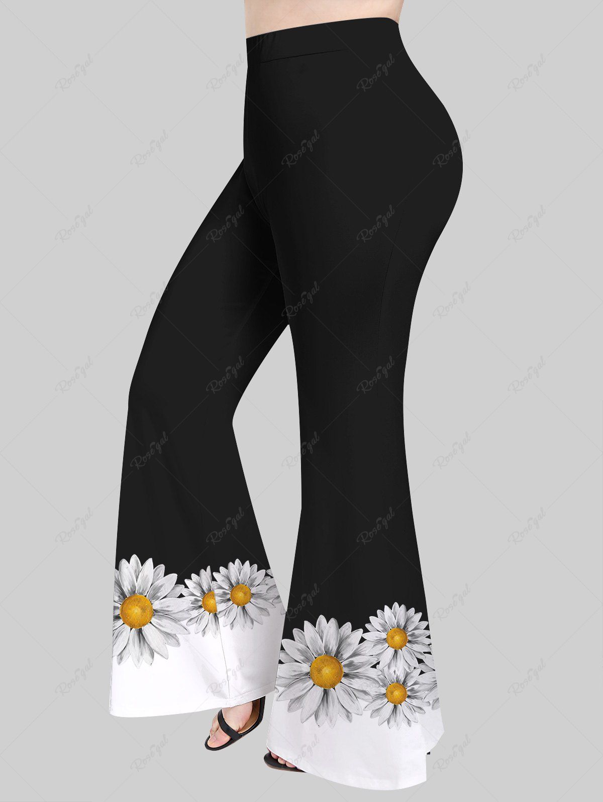 Fancy Plus Size Flower Colorblock Print Flare Pants  