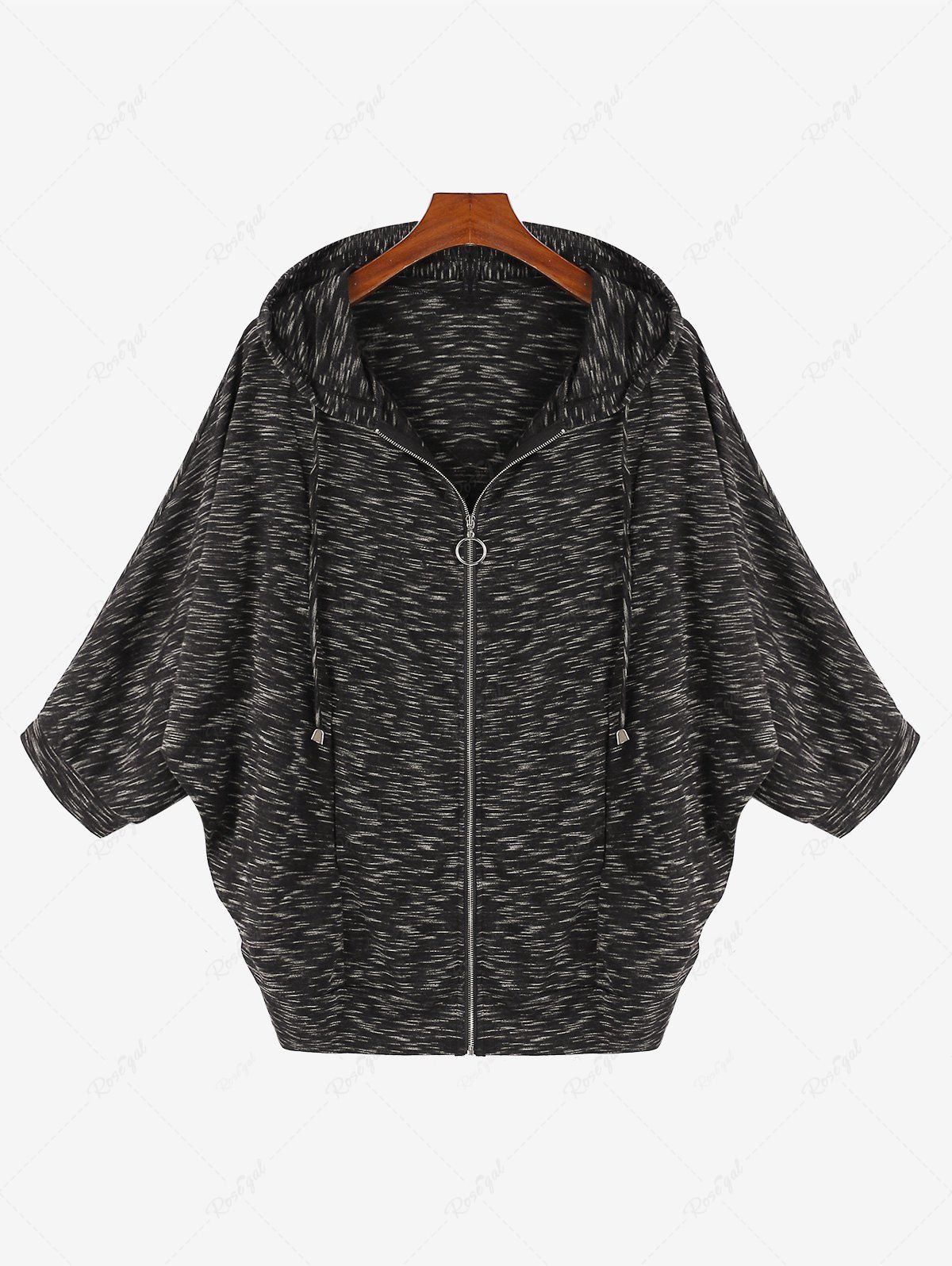 Unique Plus Size Cinched Marled Zipper Hooded Coat  