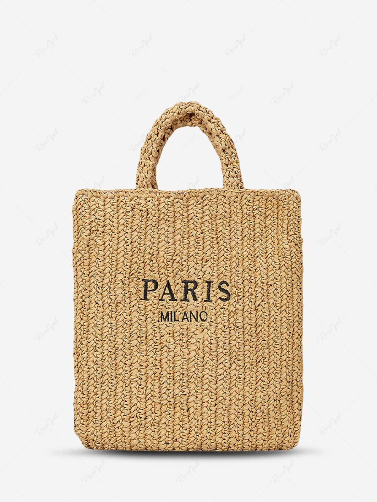 Chic Women's Beach Vacation Letter Embroidered Design Straw Raffia Basket Tote Bag  
