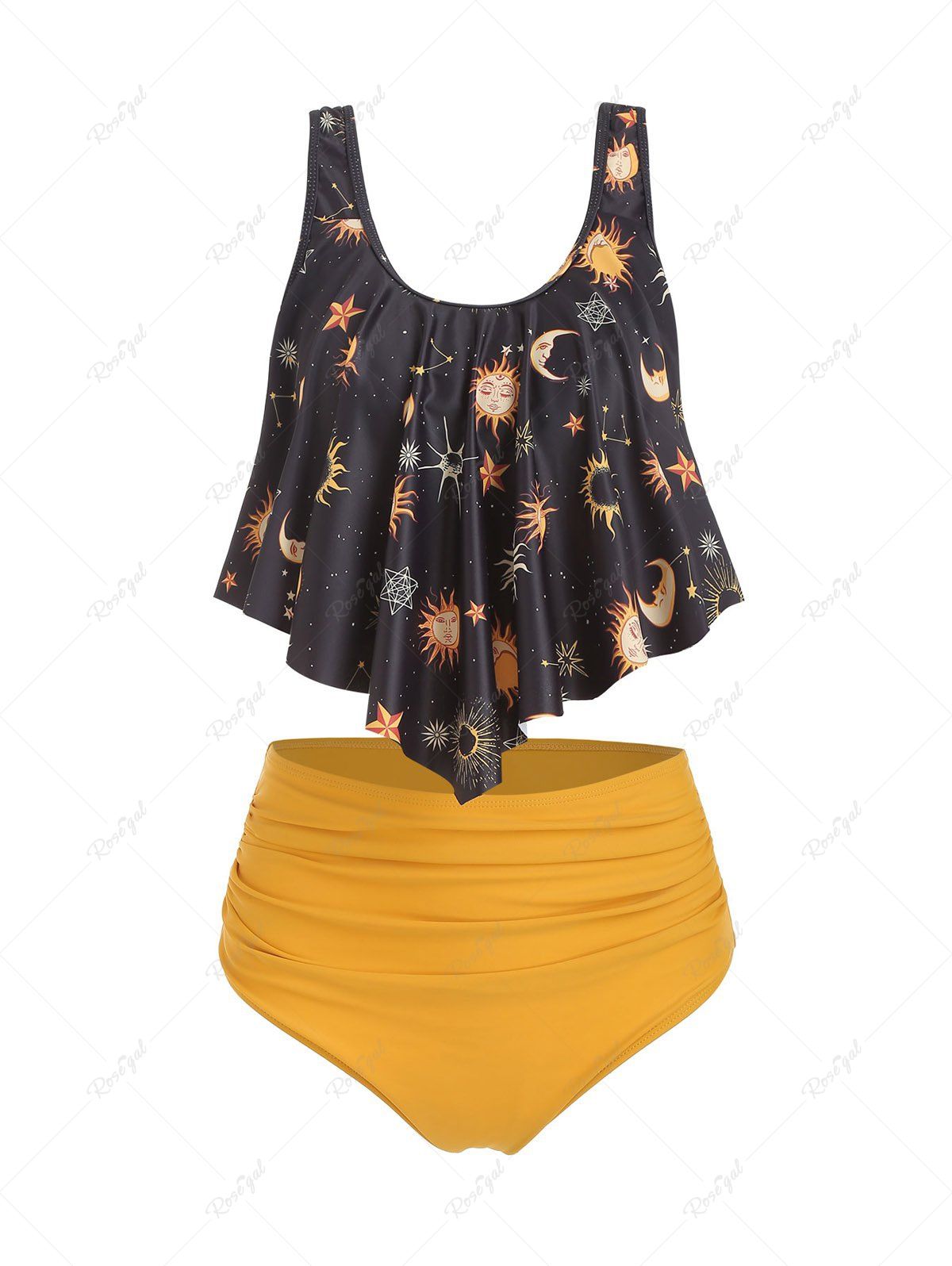 Shop Sun Stars Moon Flounce High Waisted Tankini Swimsuit  