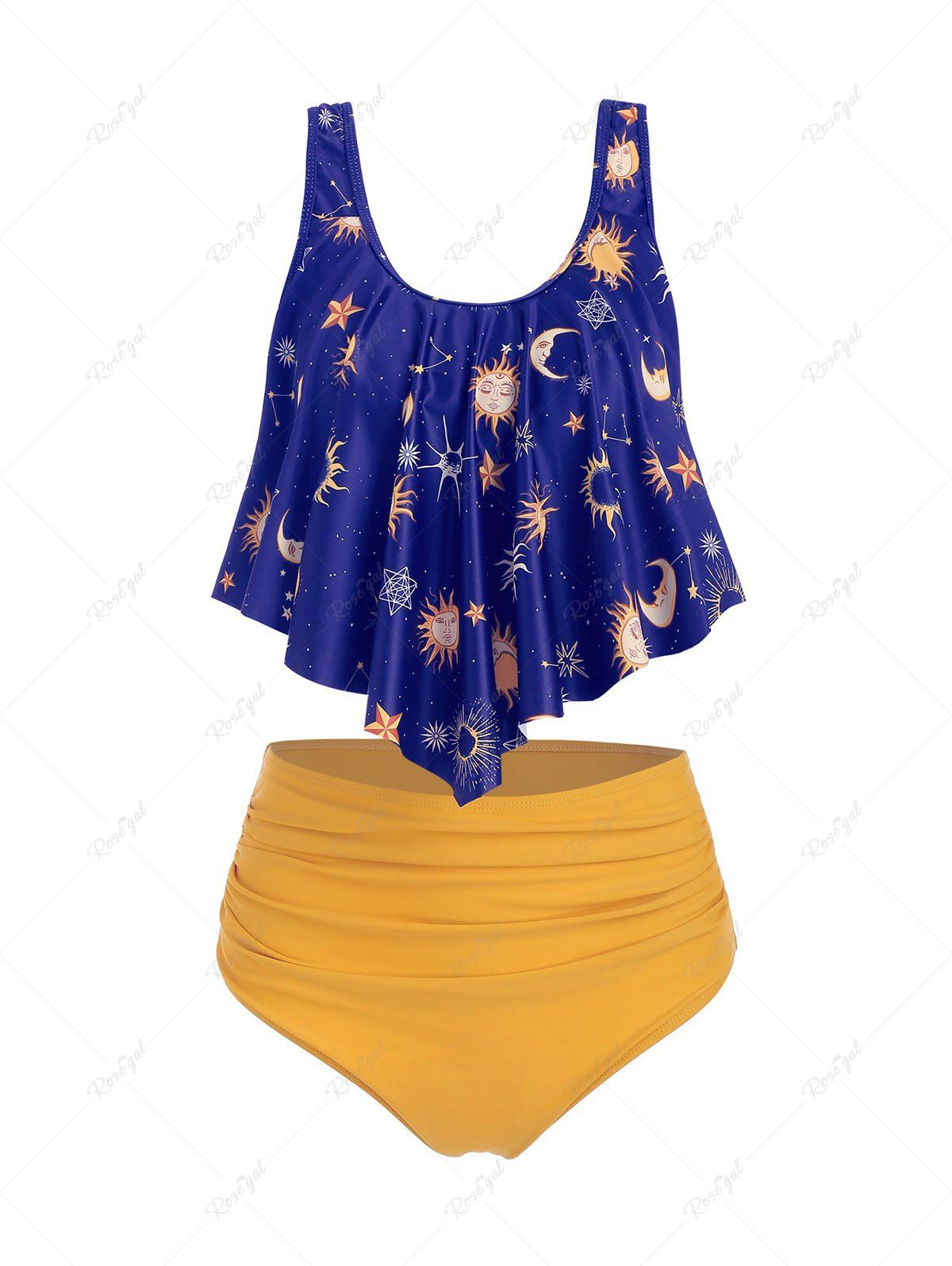 Sale Sun Stars Moon Flounce High Waisted Tankini Swimsuit  