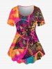 Plus Size Tie Dye Glitter Paisley Printed T-shirt and Pockets Capri Leggings Outfit -  
