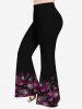 Flower Leaves Print Cinched Tank Top and Flare Pants Plus Size 70s 80s Outfits -  