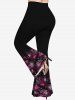 Flower Leaves Print Cinched Tank Top and Flare Pants Plus Size 70s 80s Outfits -  