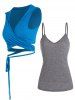 Crossover Sleeveless Hooded Crop Top And V Neck Spaghetti Strap Camisole Set -  