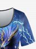 Plus Size Galaxy Dragon Flame Lightning Print T-shirt -  