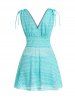 Modest Geometric Lace Hollow Out Cinched Shoulder High Waisted Boyshorts Tankini Swimsuit -  