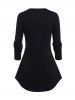 Contrast Colorblock Pleated Mock Button Long Sleeve Casual T Shirt -  
