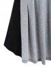 Contrast Colorblock Pleated Mock Button Long Sleeve Casual T Shirt -  
