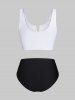 Maillot de Bain Tankini Rétro Gainant à Imprimé Tournesol - Noir XXL