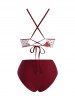Maillot de Bain Tankini Croisé Fleur à Coupe Haute à Pois - Rouge foncé M