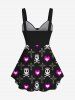 Plus Size Valentine's Day Skull Heart Cross Crown Bone Print Cinched Tank Top -  