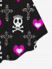 Plus Size Valentine's Day Skull Heart Cross Crown Bone Print Cinched Tank Top -  